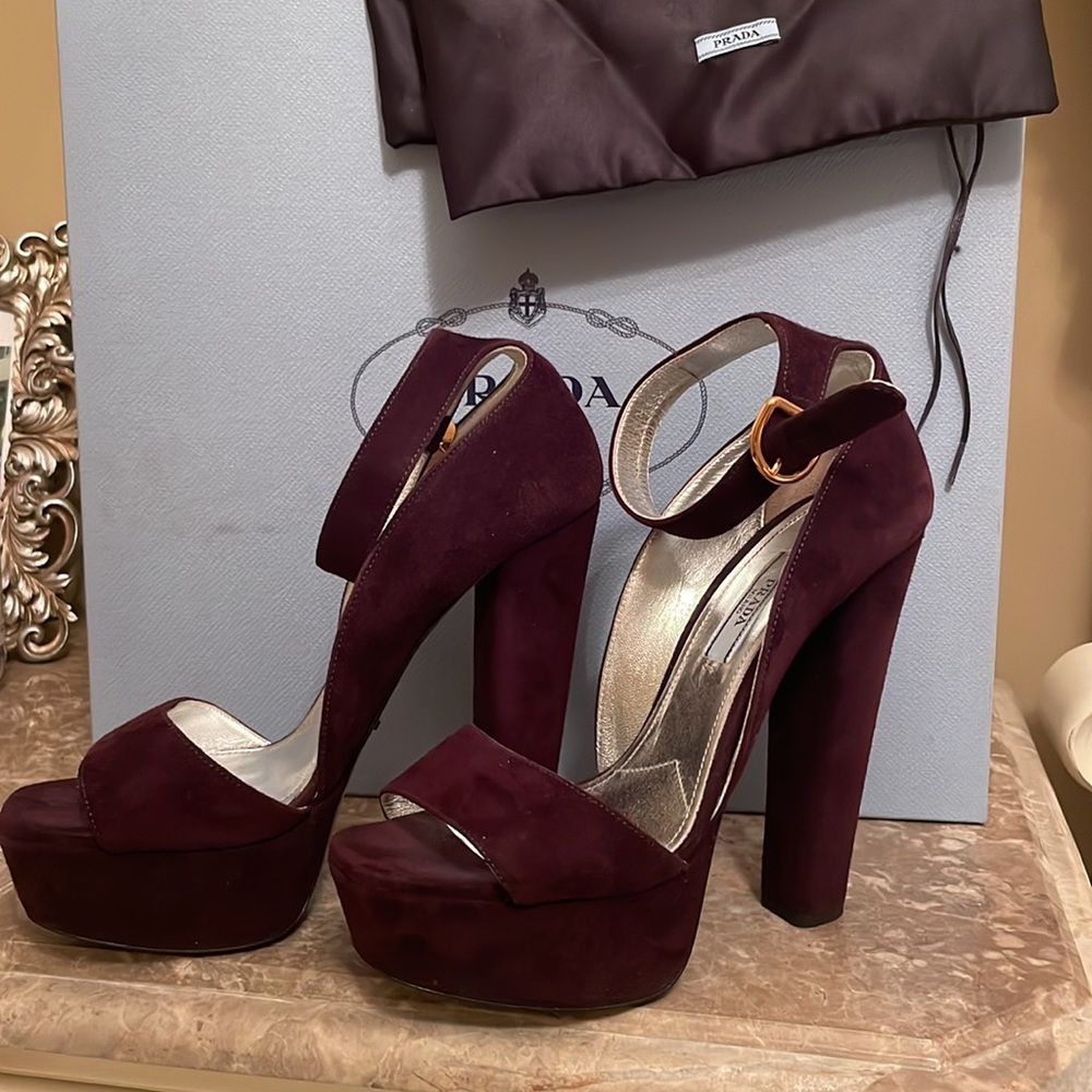 Prada purple suede ankle strap platform